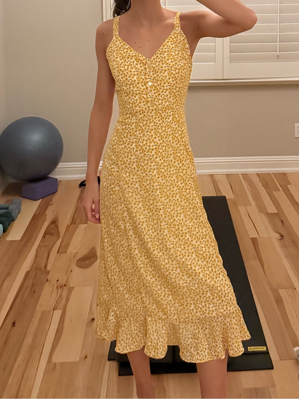 Lulu's Yellow Floral Midi Slip Dress